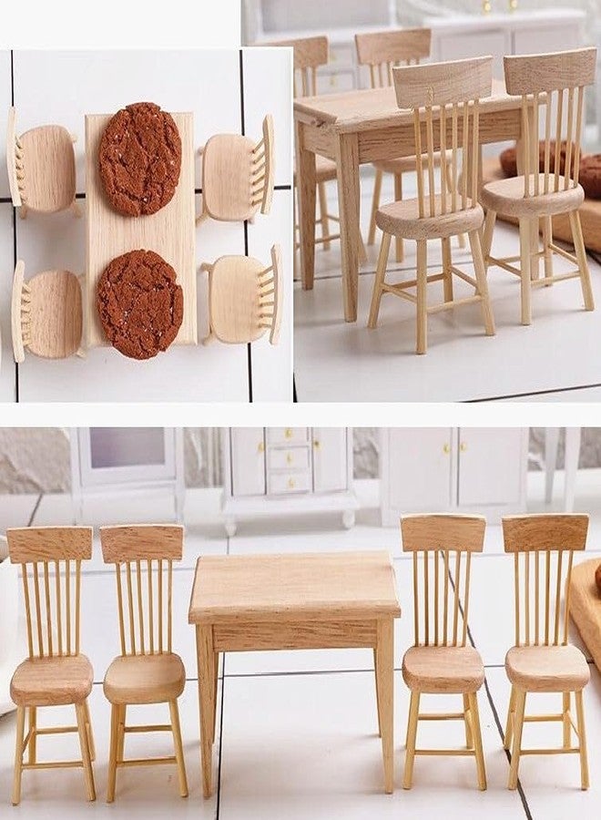 EatingBiting Decoration Dollhouse Accessories Furniture 1:12 Dollhouse Miniature Furniture Wooden Including 4 Chair and 1 Dining Table Accessories of Dining Room - Image 3