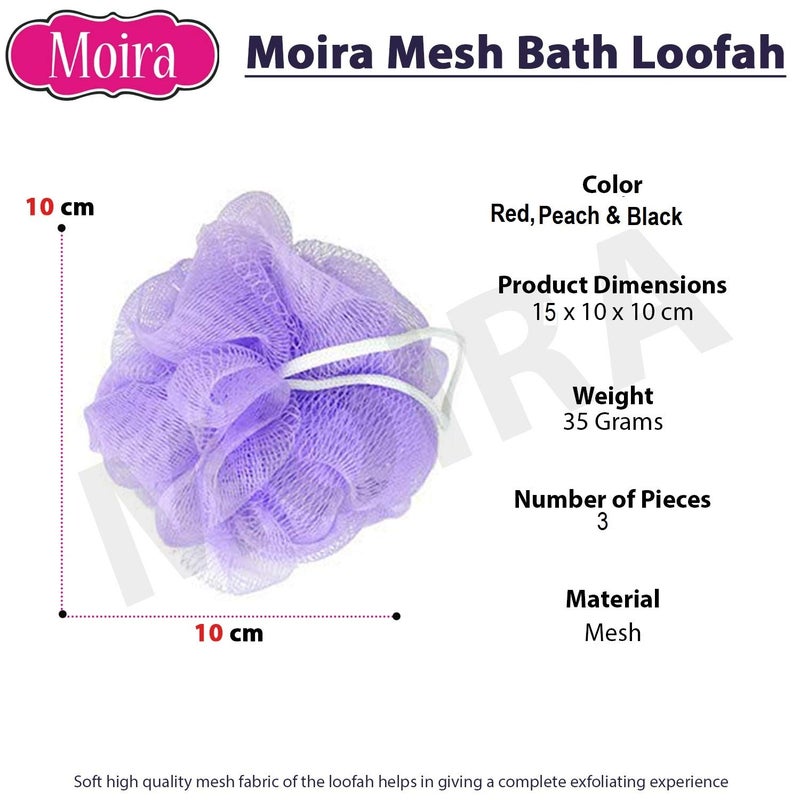 Moira Set of 3 Bath Loofah for men and women (Peach, Red & Black) - Image 2