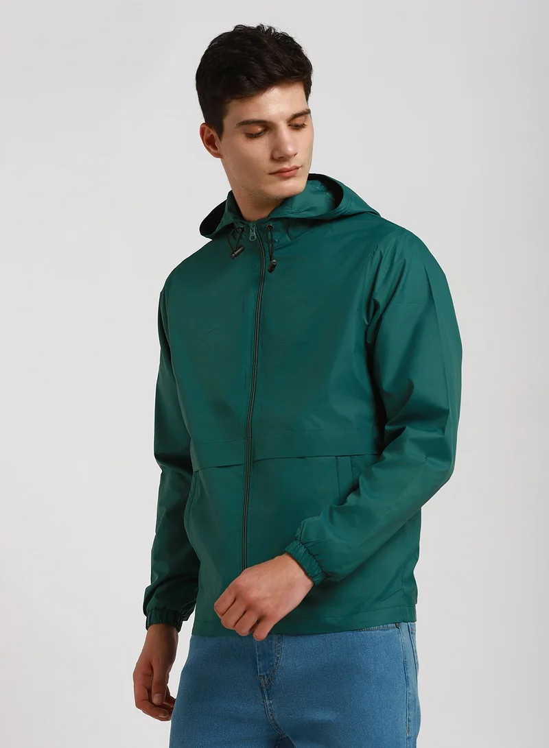 Dennis Lingo Grass Green Regular Fit Men's Solid Hooded Full Sleeves Polyester Jacket with Zipper Closure