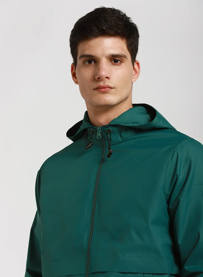 Dennis Lingo Grass Green Regular Fit Men's Solid Hooded Full Sleeves Polyester Jacket with Zipper Closure