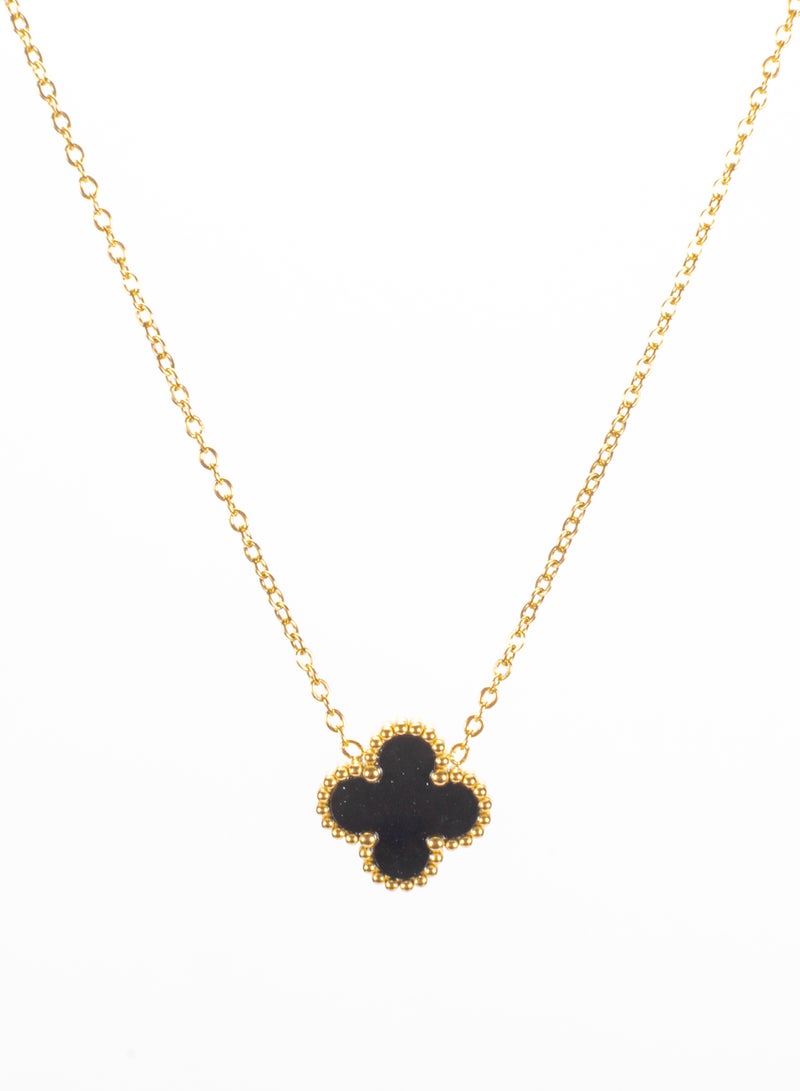 The Black Pearl Accessories Black Clover Leaf Stainless Steel Golden Pendant Necklace - Image 1