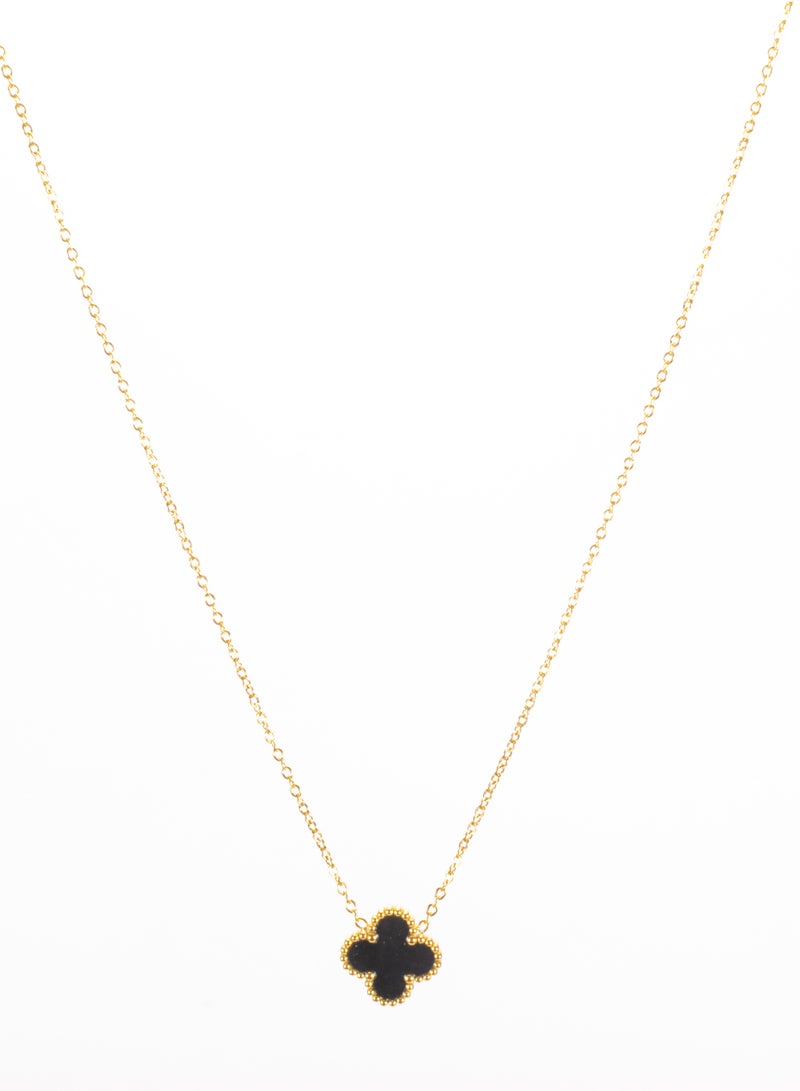 The Black Pearl Accessories Black Clover Leaf Stainless Steel Golden Pendant Necklace - Image 2