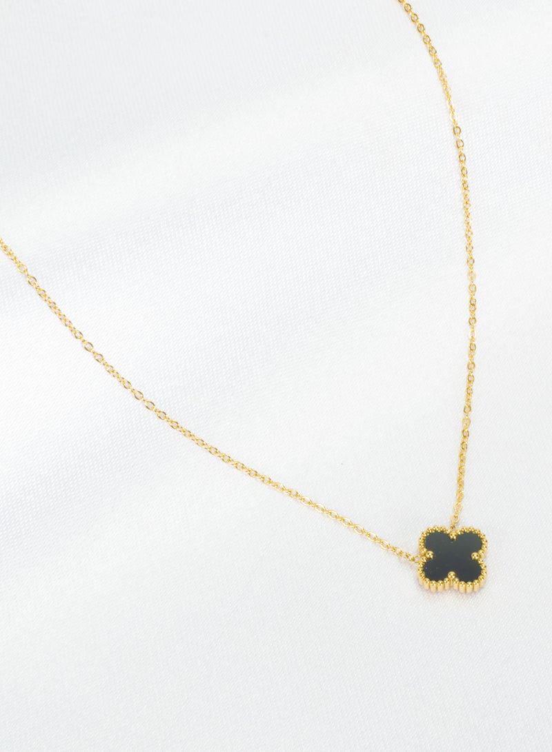 The Black Pearl Accessories Black Clover Leaf Stainless Steel Golden Pendant Necklace - Image 3