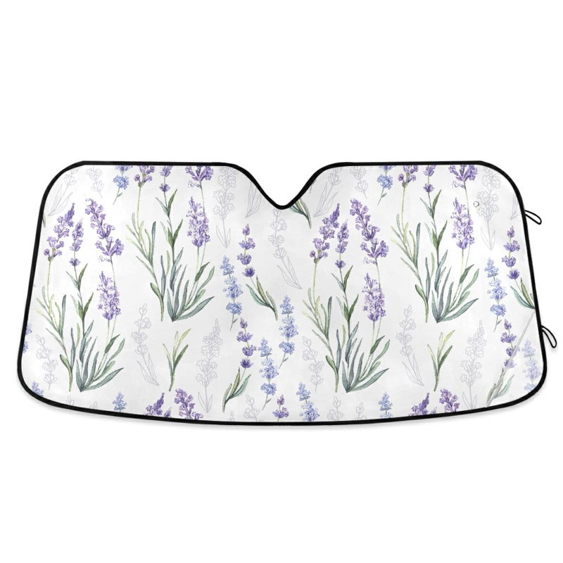 Vdsrup Beautiful Lavender Car Sun Shade Windshield Watercolor Flowers Sun Shield UV Ray Protection Foldable Sun Visor for Front Window Blocks Automotive Interior Accessories 55 X 27.6 in - Image 2