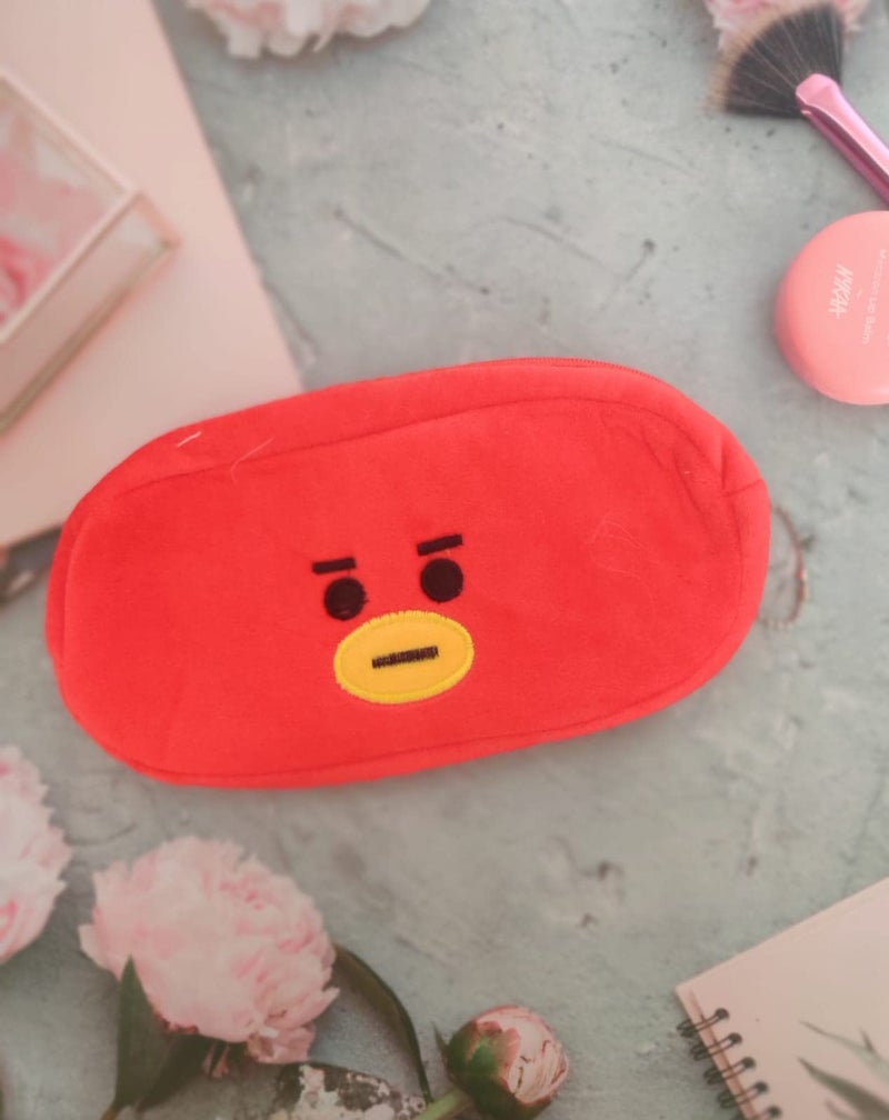 Awestuffs Pencil Pouch Soft Toys for Children, Kids Favorite Pencil Box and Cosmetic Pouch for Girls Multi-Functional Pen Box (Red Bear) (Tata BTS) - Image 5