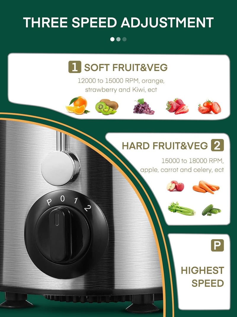 HOUSNAT Juicer Machine, Centrifugal Juicer,Extractor Max Power 800W Juice, 65MM Chute for Whole Fruit and Vegetables, Juice Extractor with 3 Speeds Quick Juicing, Easy to Clean, BPA Free,Silver - Image 3