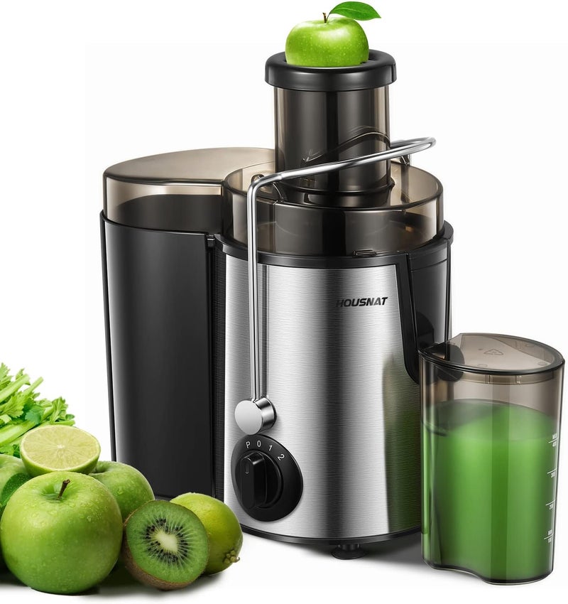 HOUSNAT Juicer Machine, Centrifugal Juicer,Extractor Max Power 800W Juice, 65MM Chute for Whole Fruit and Vegetables, Juice Extractor with 3 Speeds Quick Juicing, Easy to Clean, BPA Free,Silver - Image 1