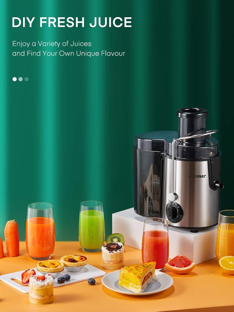 HOUSNAT Juicer Machine, Centrifugal Juicer,Extractor Max Power 800W Juice, 65MM Chute for Whole Fruit and Vegetables, Juice Extractor with 3 Speeds Quick Juicing, Easy to Clean, BPA Free,Silver - Image 4