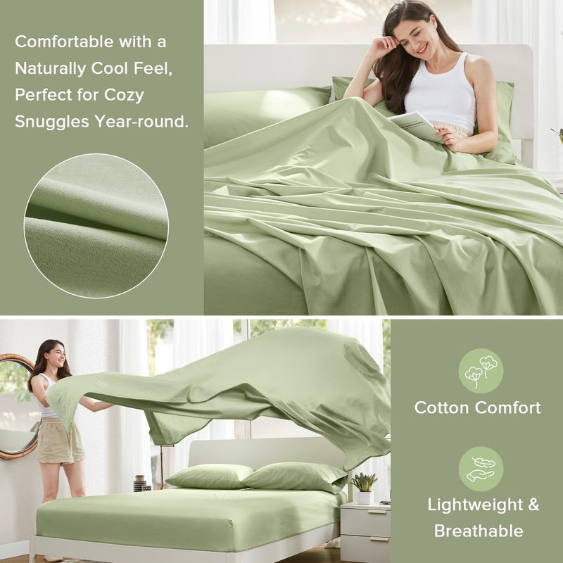 Comfort Spaces 100% Cotton Sheets Queen, Breathable & Soft Cotton Sheets, Naturally Cool Cotton Bed Sheets with 14" Elastic Pocket Fits up to 16" Mattress, All Seasons Sheet Set, Sage Green 4 Piece - Image 3