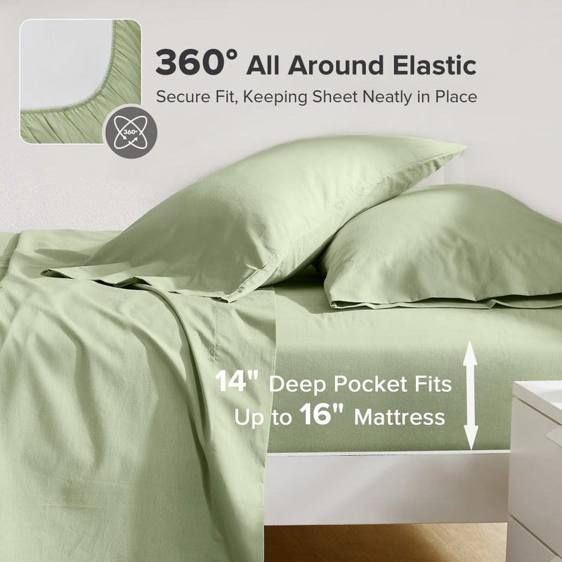 Comfort Spaces 100% Cotton Sheets Queen, Breathable & Soft Cotton Sheets, Naturally Cool Cotton Bed Sheets with 14" Elastic Pocket Fits up to 16" Mattress, All Seasons Sheet Set, Sage Green 4 Piece - Image 2