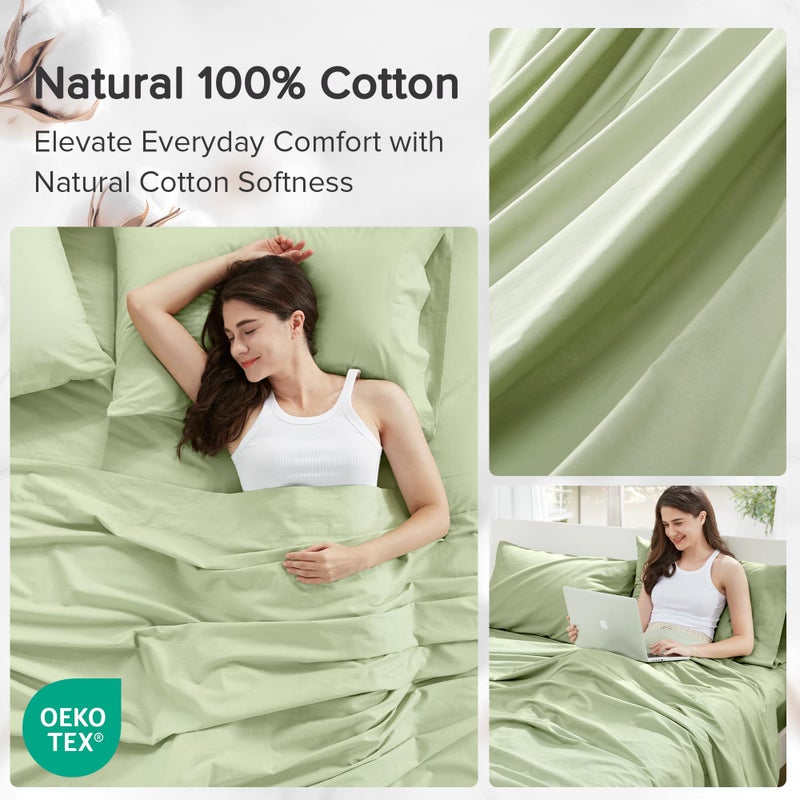 Comfort Spaces 100% Cotton Sheets Queen, Breathable & Soft Cotton Sheets, Naturally Cool Cotton Bed Sheets with 14" Elastic Pocket Fits up to 16" Mattress, All Seasons Sheet Set, Sage Green 4 Piece - Image 5