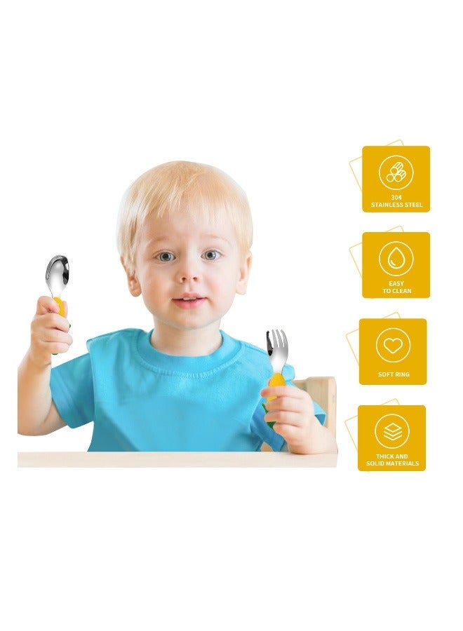 GMORO Cartoon Corn Shape Baby Fork and Spoon Set,Stainless Steel Utensils Cutlery Kit with Travel Safe Carry Case for Toddler Self Feeding Learning - Image 5