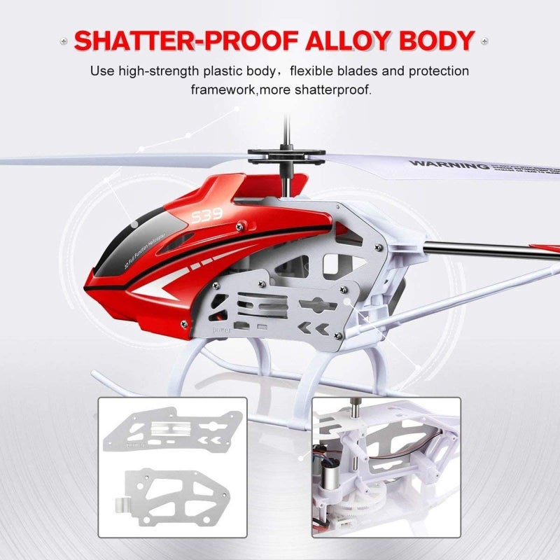 SYMA طائرة هليكوبتر SYMA Raptor S39 RC 2.4GHz متوسطة الحجم مصنوعة من سبائك الألمنيوم مع جيروسكوب مزدوج السرعة 3CH للطيران الداخلي مع ضوء، أحمر - Image 4
