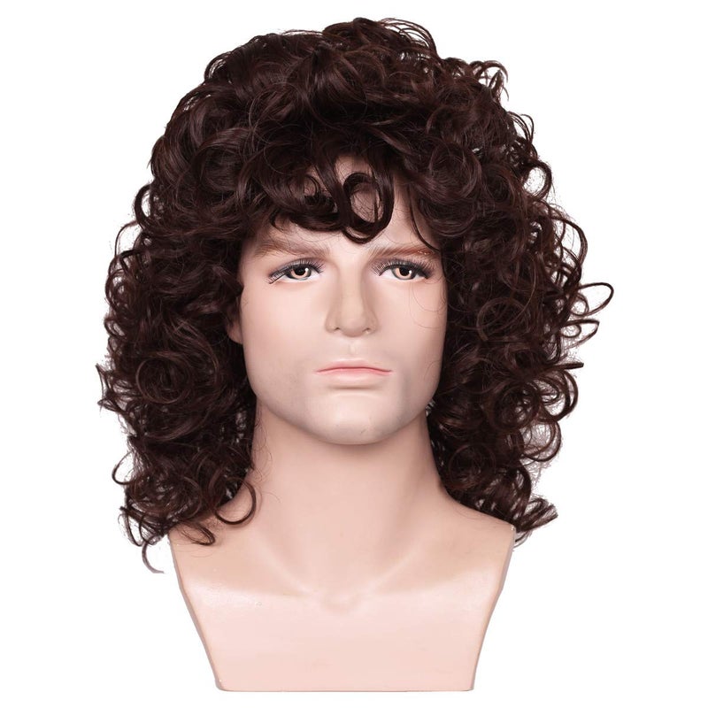 ColorGround Mens 80s Natural Curly Brown Party Cosplay Daily Wig - Image 5