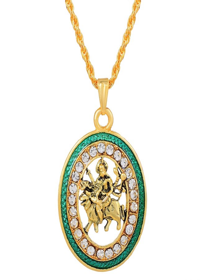 Memoir Brass Goldplated Firoza Meenakari Cubic Zirconia Maa Sherawali Durga Pendant temple Jewellery Hindu (PCKL7722) - Image 3