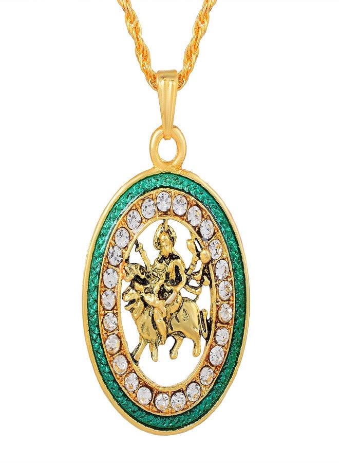 Memoir Brass Goldplated Firoza Meenakari Cubic Zirconia Maa Sherawali Durga Pendant temple Jewellery Hindu (PCKL7722) - Image 1