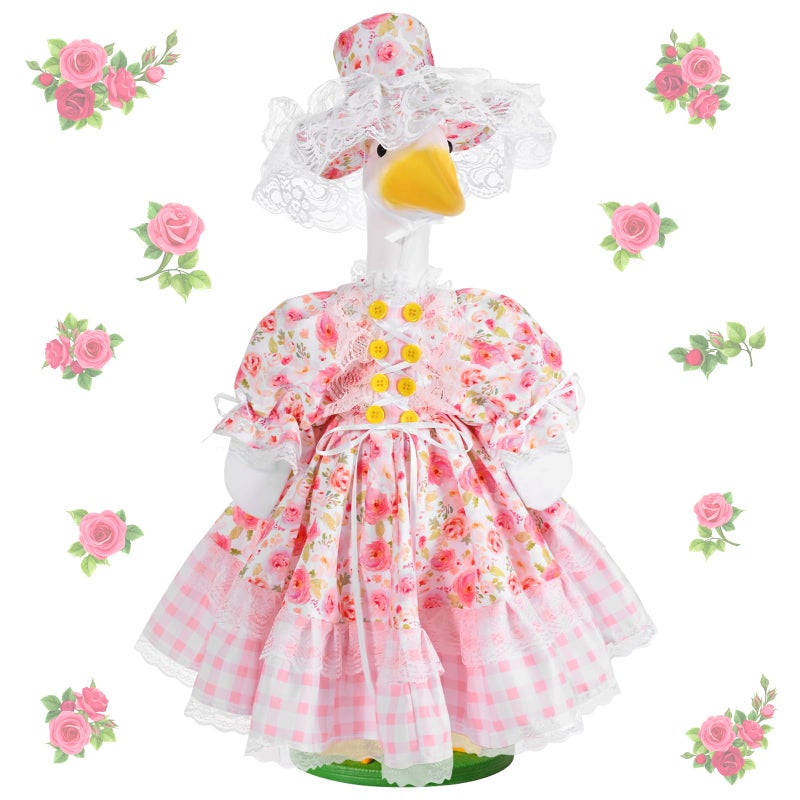 JcHrmers Spring Porch Goose Outfits Flower Goose Outfit Lolita Lawn Porch Goose Clothes Fits 23" Cement Plastic Goose Statue for Spring Outdoor Garden Yard Patio Statue Art Decor - Image 1
