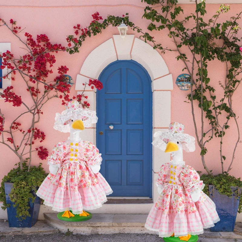 JcHrmers Spring Porch Goose Outfits Flower Goose Outfit Lolita Lawn Porch Goose Clothes Fits 23" Cement Plastic Goose Statue for Spring Outdoor Garden Yard Patio Statue Art Decor - Image 4