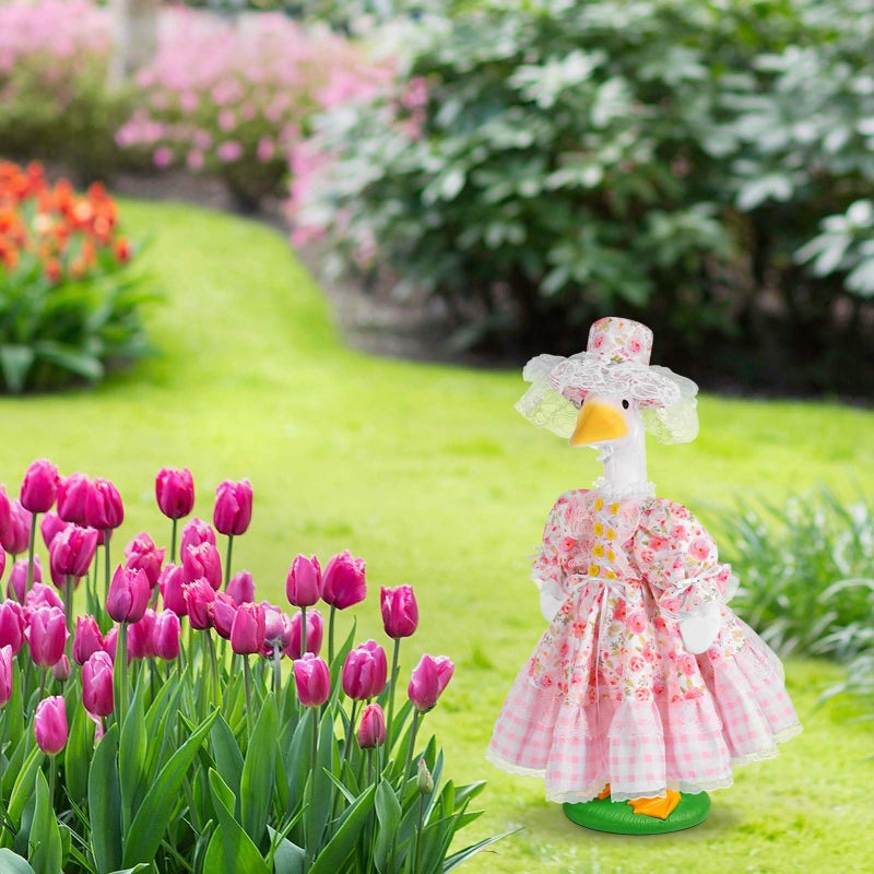 JcHrmers Spring Porch Goose Outfits Flower Goose Outfit Lolita Lawn Porch Goose Clothes Fits 23" Cement Plastic Goose Statue for Spring Outdoor Garden Yard Patio Statue Art Decor - Image 5