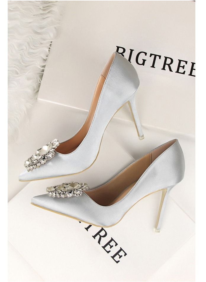 BIGTREE High-Heeled Stiletto Pointed Shoes Heel Height 10CM Sliver  - Image 3