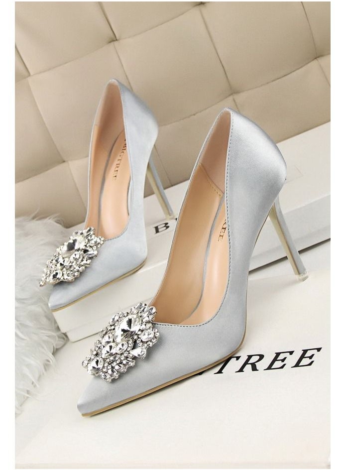 BIGTREE High-Heeled Stiletto Pointed Shoes Heel Height 10CM Sliver  - Image 2