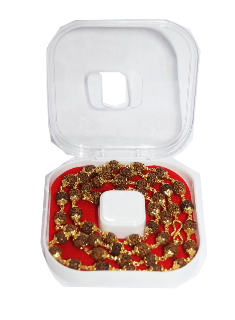 Natural Rudraksha 54 Beads Mala With Double Side Coated Gold Cap | For Good Luck And Meditation  - Image 1