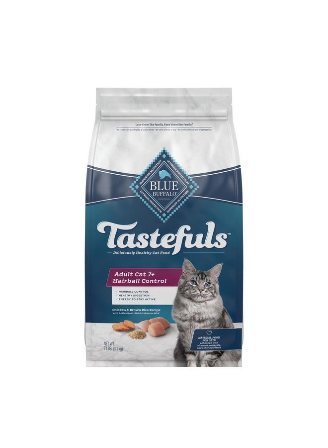 Blue Buffalo Tastefuls Natural Dry Food For Adult Cats 7+, Hairball Control, Chicken & Brown Rice Recipe, 7Lb. Bag - Image 1