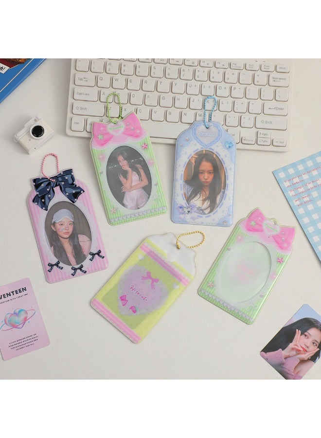 NIBEMINENT 1 - Piece Bow PVC Kpop Photo Card Holder Pendant Key Chain ID Badge Holder ID Card Holder Photo Card Protector for School ID Office ID Access Card for Women Girls - Image 3