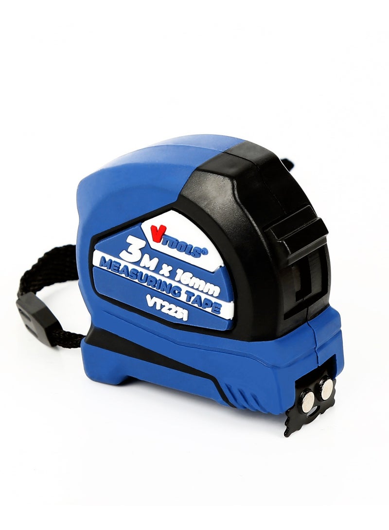 VTOOLS 3 Meter Measuring Tape 16mm Self-Lock Tape Measure with 0.12mm Blade Thickness Easy to Read Magnetic Tip Hook and Shock Absorbent Case