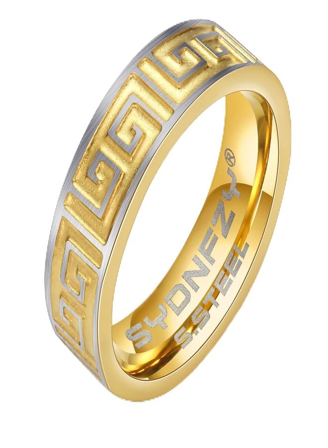 SYDNFZY Mens Wedding Band Ring - Fashion Durable Stainless Steel Engagement Promise Rings for Men Women, 6mm Greek Key Ring for Men Couple Jewelry Gift Ring Size 6 7 8 9 10 11 (Greek key-gold, 11) - Image 1