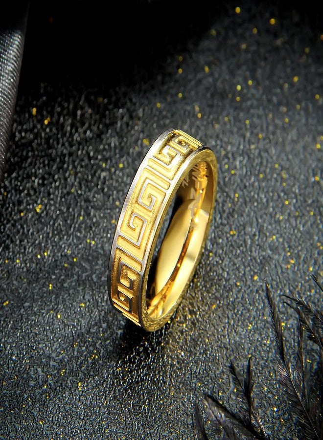 SYDNFZY Mens Wedding Band Ring - Fashion Durable Stainless Steel Engagement Promise Rings for Men Women, 6mm Greek Key Ring for Men Couple Jewelry Gift Ring Size 6 7 8 9 10 11 (Greek key-gold, 11) - Image 5