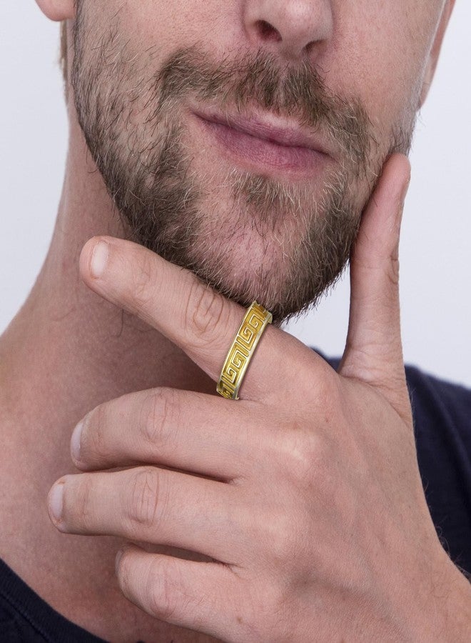 SYDNFZY Mens Wedding Band Ring - Fashion Durable Stainless Steel Engagement Promise Rings for Men Women, 6mm Greek Key Ring for Men Couple Jewelry Gift Ring Size 6 7 8 9 10 11 (Greek key-gold, 11) - Image 4