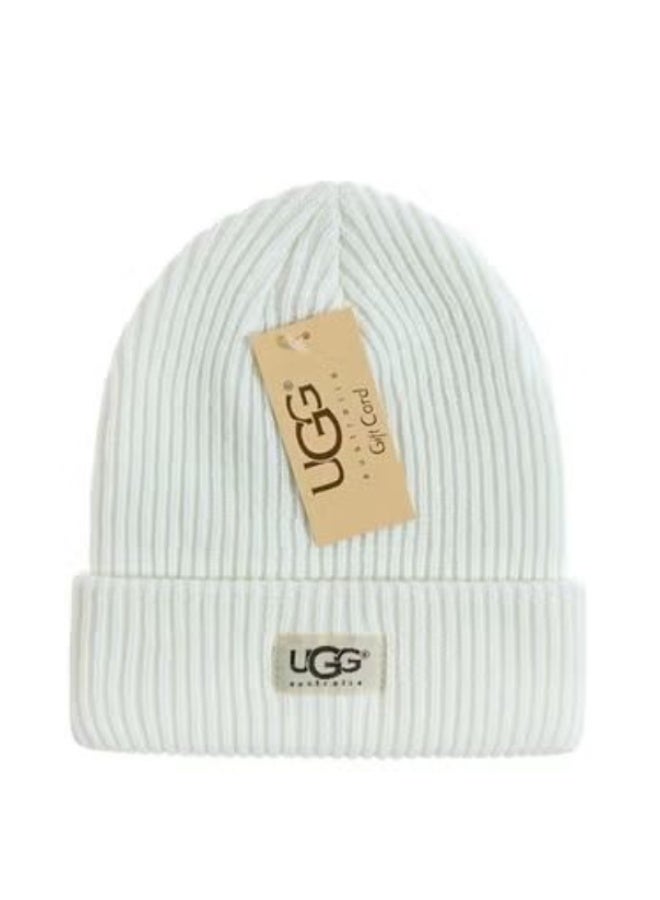 UGG Off-White Ribbed Knit Beanie with Brand Patch