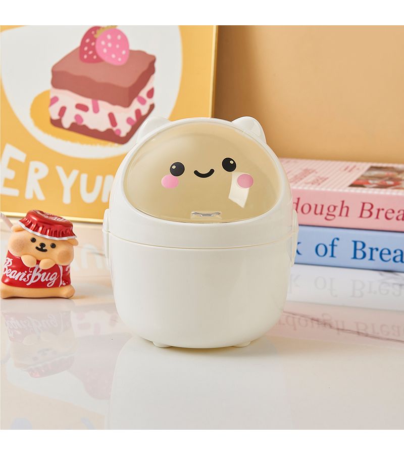 Yellow Desktop Mini Flip Top Trash Can With Lid For Office Pen Holder - Image 3