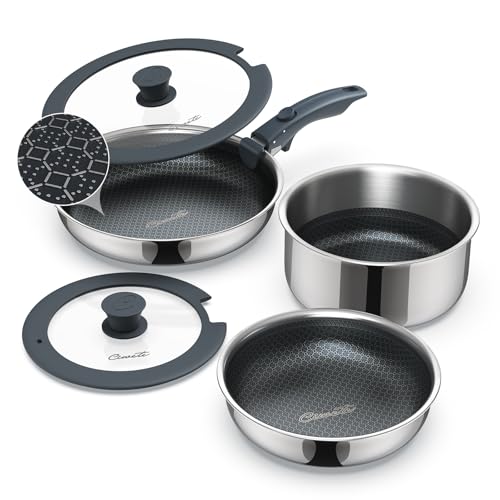 Ciwete 6-Piece Hybrid Stainless Steel Pots and Pans Set Non Stick, Tri-Ply Stainless Steel Cookware Set with Lids and Detachable Handle, PFOA Free Kitchen Skillet for All Cooktops, Dishwasher Safe - Image 1