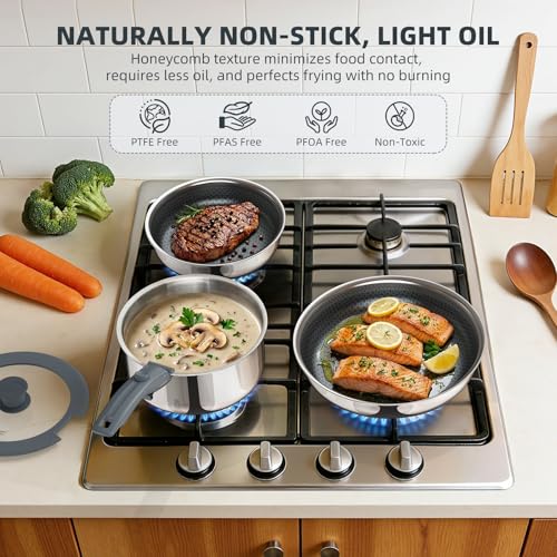 Ciwete 6-Piece Hybrid Stainless Steel Pots and Pans Set Non Stick, Tri-Ply Stainless Steel Cookware Set with Lids and Detachable Handle, PFOA Free Kitchen Skillet for All Cooktops, Dishwasher Safe - Image 3