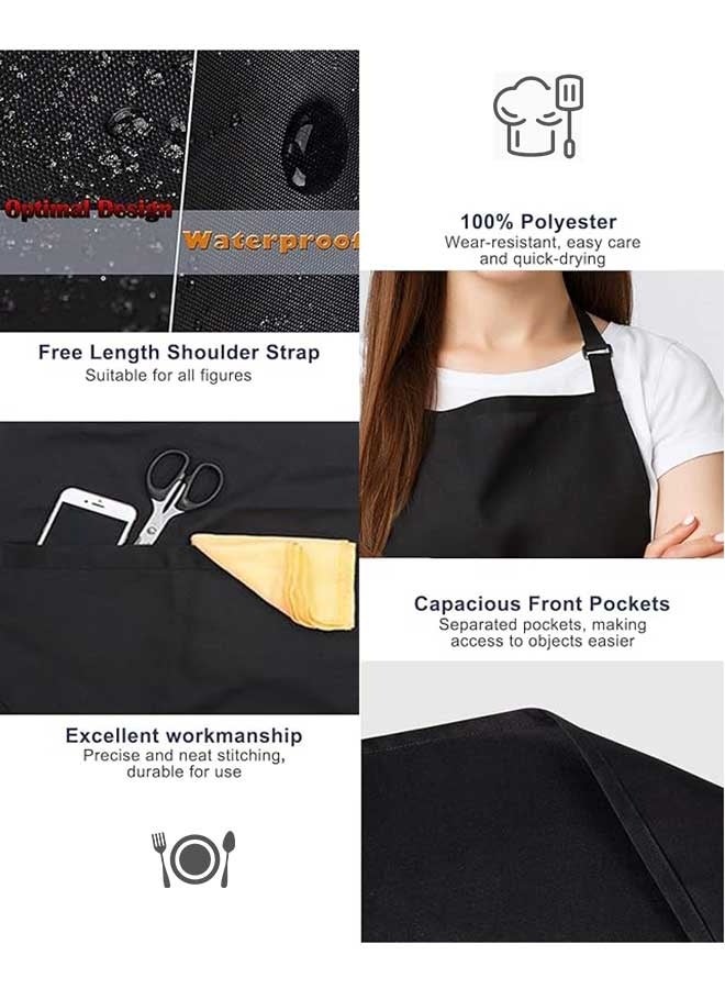 Tersely [2 Pack] Apron,Adjustable Bib Chef Apron Cooking Apron Waterdrop Resistant with 2 Pockets Cooking Kitchen Aprons for Women Men Chef(Black+Black) - Image 4