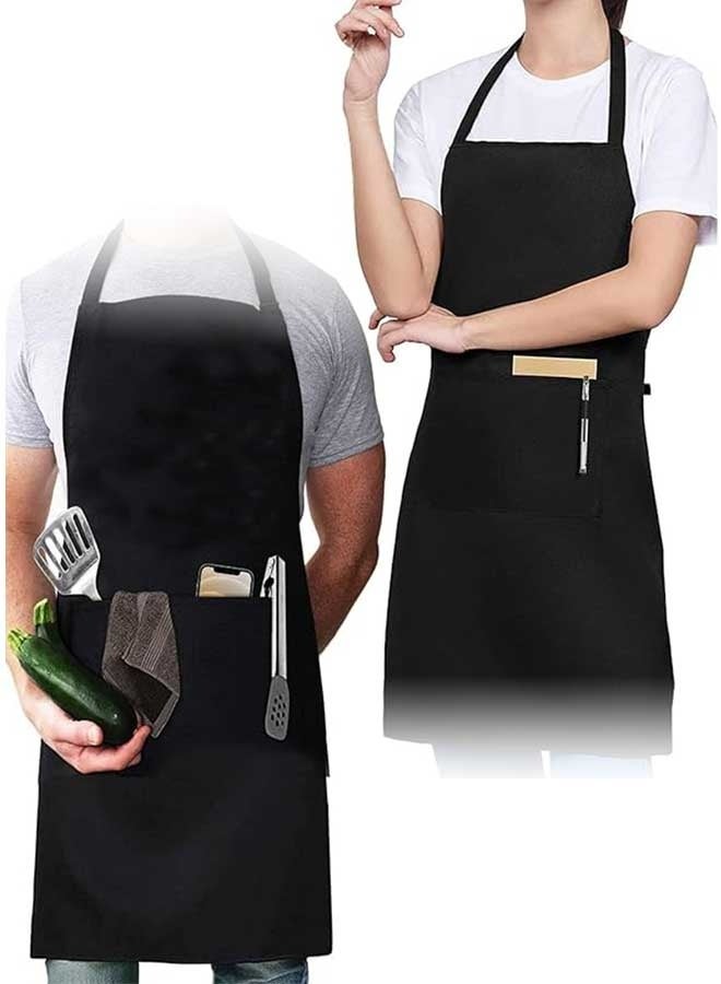 Tersely [2 Pack] Apron,Adjustable Bib Chef Apron Cooking Apron Waterdrop Resistant with 2 Pockets Cooking Kitchen Aprons for Women Men Chef(Black+Black) - Image 1