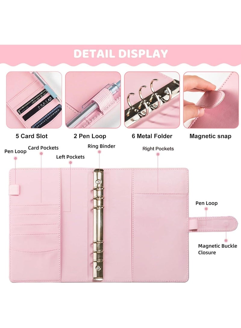 BIGTHREE A5 Trading Card Binder Album – PU Leather Organizer with Magnetic Closure, 6-Ring Design & 5 Card Protectors for Collectors (Elegant Pink) - Image 3