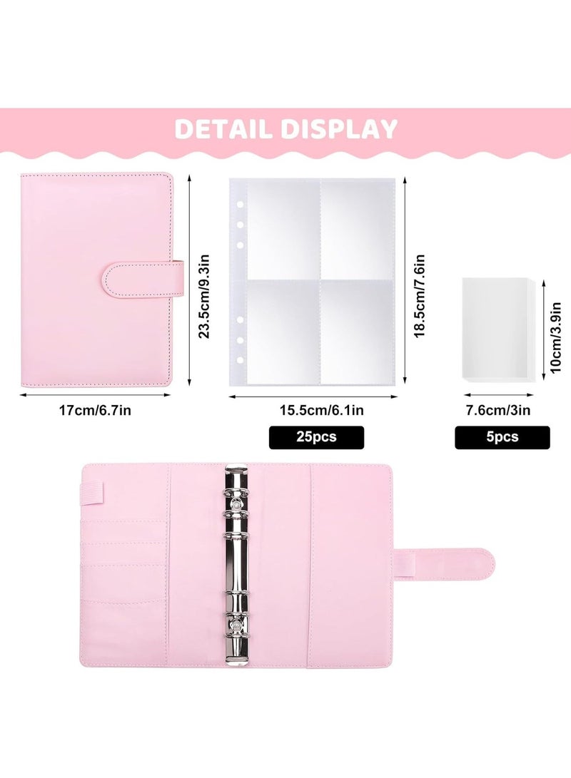 BIGTHREE A5 Trading Card Binder Album – PU Leather Organizer with Magnetic Closure, 6-Ring Design & 5 Card Protectors for Collectors (Elegant Pink) - Image 4