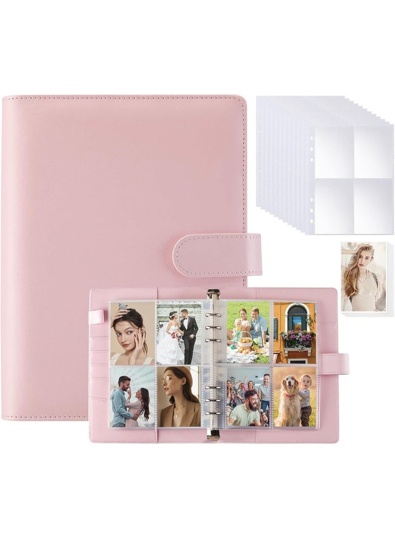 BIGTHREE A5 Trading Card Binder Album – PU Leather Organizer with Magnetic Closure, 6-Ring Design & 5 Card Protectors for Collectors (Elegant Pink) - Image 1