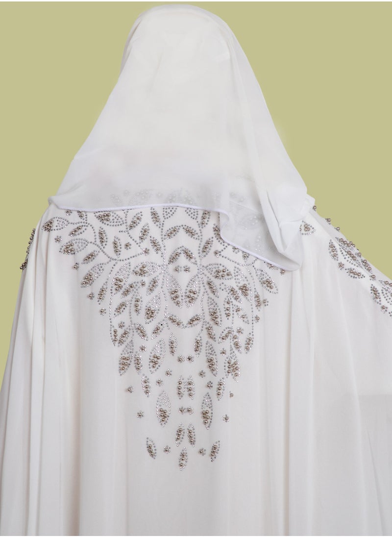 Spiffy Snow - Elegant Pearl and Stone Embellished Jalabiya Dress White - Image 1