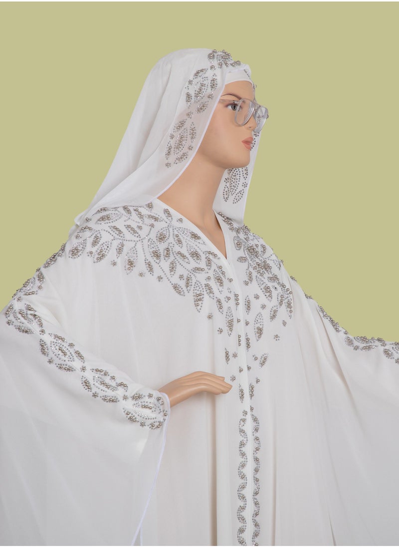 Spiffy Snow - Elegant Pearl and Stone Embellished Jalabiya Dress White - Image 1