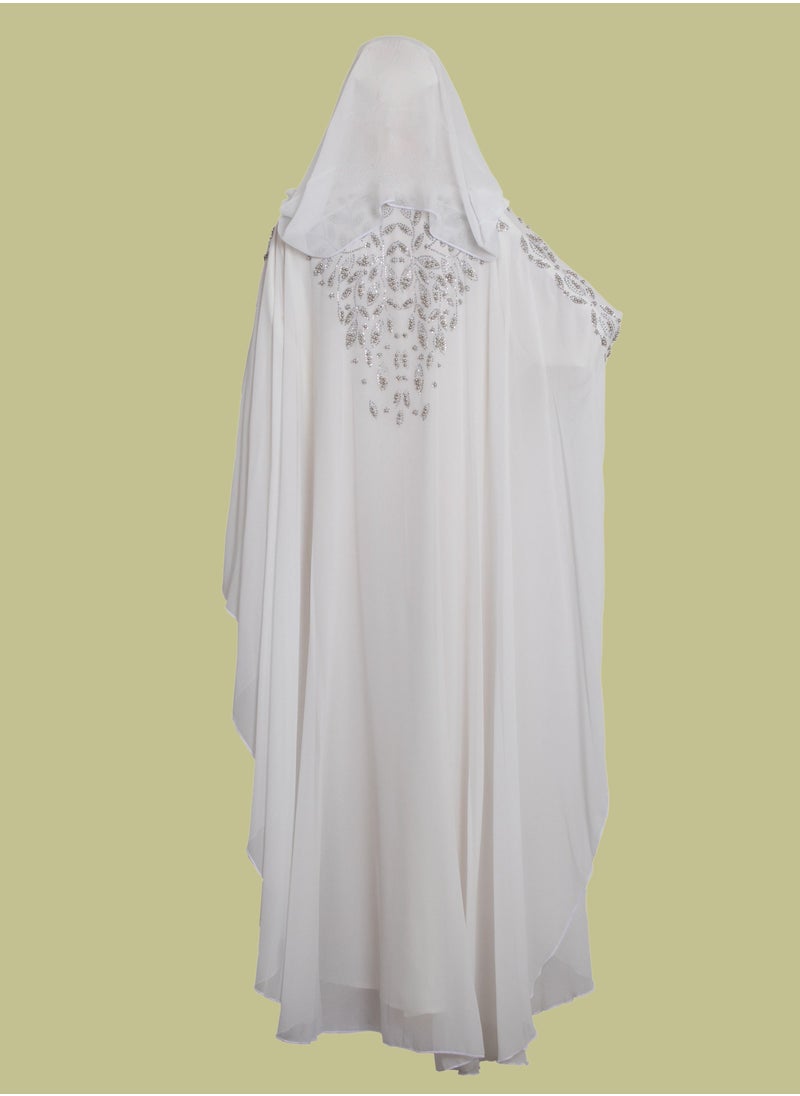 Spiffy Snow - Elegant Pearl and Stone Embellished Jalabiya Dress White - Image 1