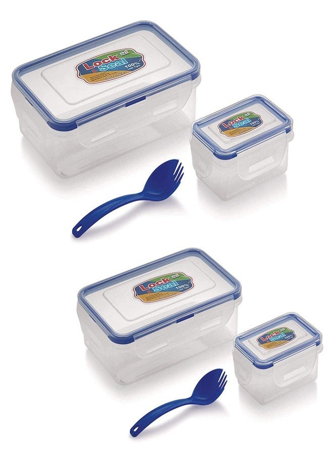 SKi Homeware علبة غداء SKi Lock & Seal مستطيلة الشكل، سعة 800 مل و550 مل، طقم علبة غداء مع حاويات صغيرة (شفافة) - Image 1