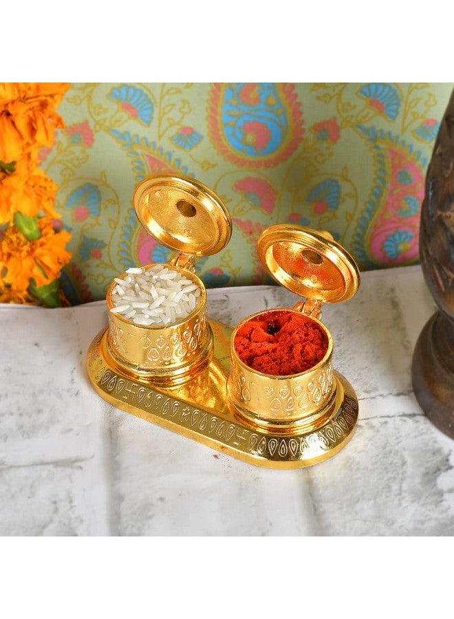 JAIPUR ACE JAIPUR ACE Golden Metal Kumkum Holder/Kumkum Box for Gifting,Pooja, Thali, Mandir, Home, Temple, Gifting Golden Kumkum Box with Laxmi Maa (Round Kumkum) - Image 1