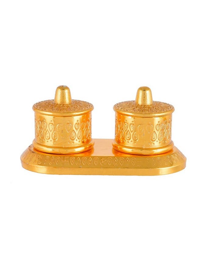 JAIPUR ACE JAIPUR ACE Golden Metal Kumkum Holder/Kumkum Box for Gifting,Pooja, Thali, Mandir, Home, Temple, Gifting Golden Kumkum Box with Laxmi Maa (Round Kumkum) - Image 2