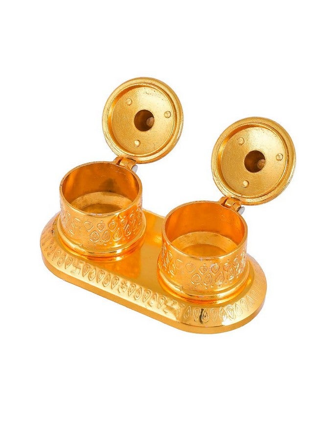 JAIPUR ACE JAIPUR ACE Golden Metal Kumkum Holder/Kumkum Box for Gifting,Pooja, Thali, Mandir, Home, Temple, Gifting Golden Kumkum Box with Laxmi Maa (Round Kumkum) - Image 4