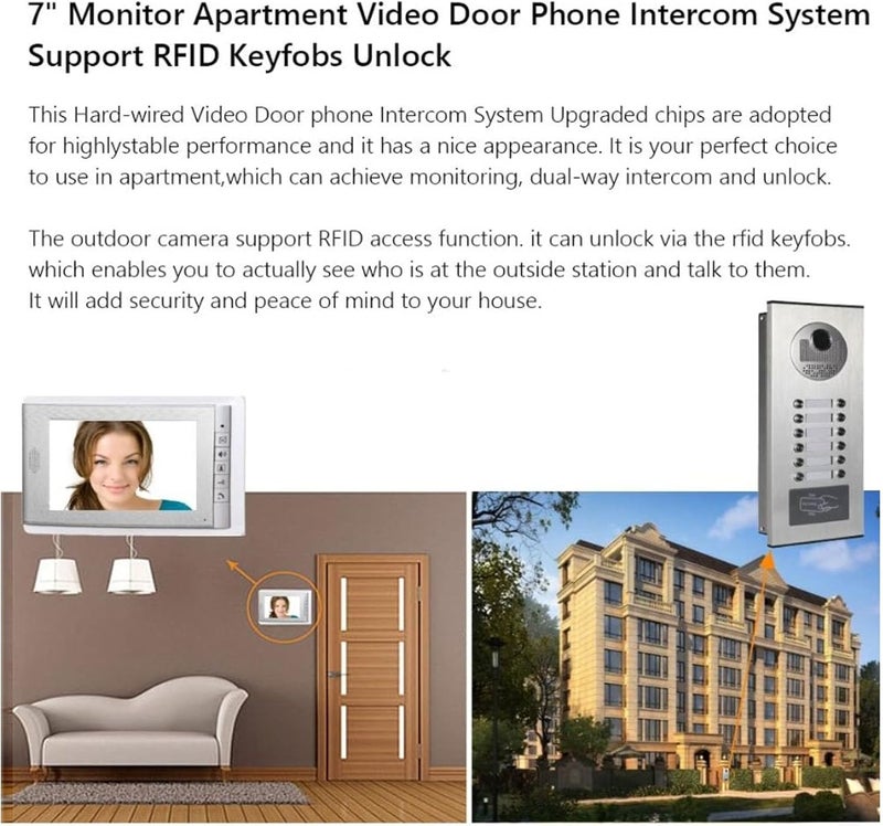 klarako Video Intercom System 7 Inches Video Doorbell Door Phone System with Night Vision Access Control 2 Way Communication Customizable Ringtone for Villa Home Office Apartment (US Plug) - Image 3
