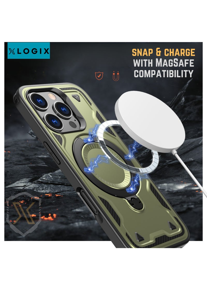 XLogiX for iPhone 16 Pro Max | Armoured Case with Built-in Kickstand, Heavy-Duty Protection, Shockproof, Slim Design, Compatible with MagSafe Accessories, ArmourX Series - GREEN - Image 5